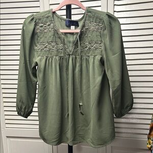 Blue Rain Olive Green Lace Detail Top